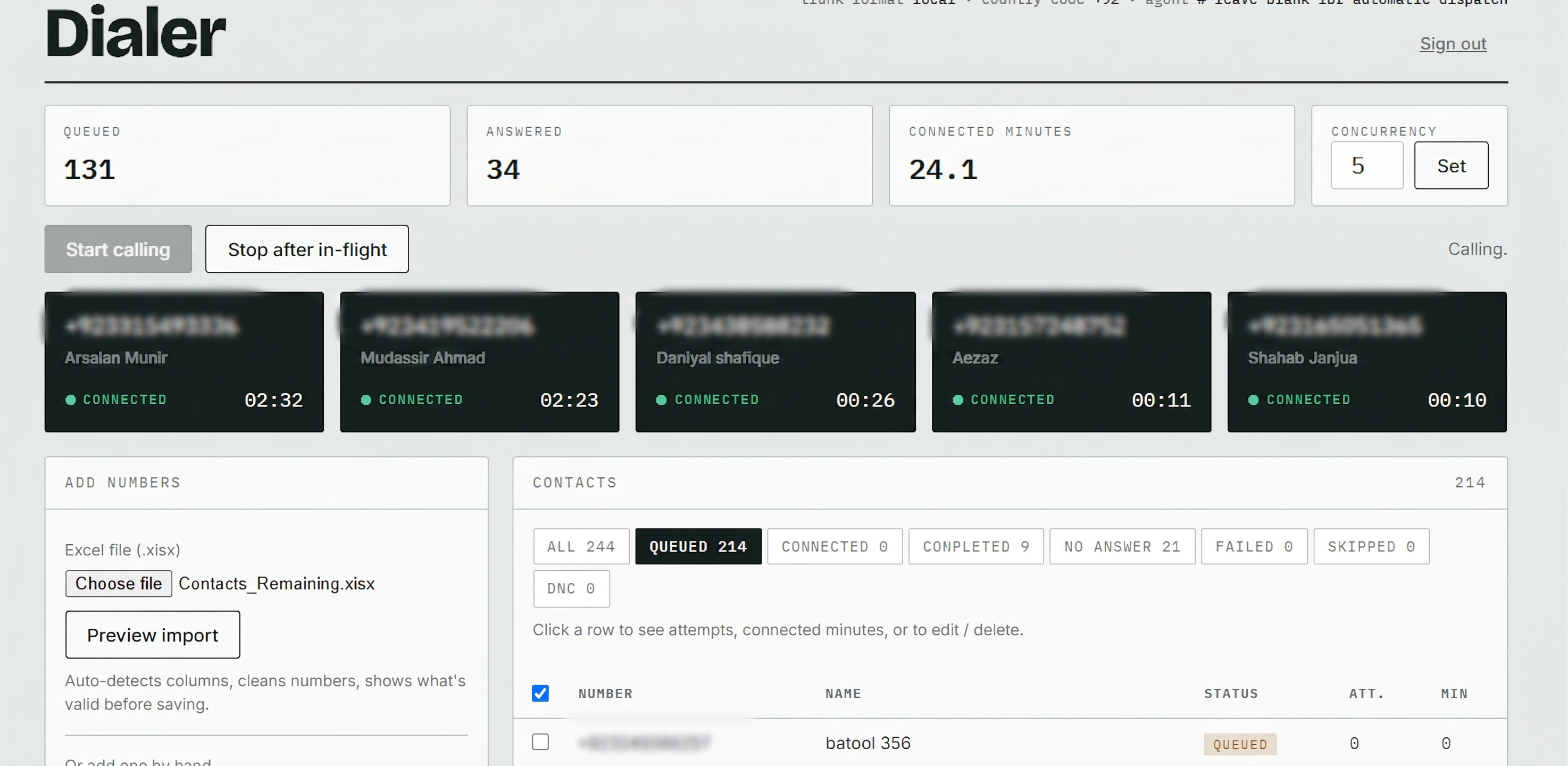 iNEST outbound dialer — live campaign